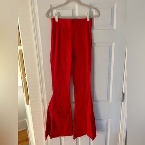 Red Wide Flare Pants with Elastic Waist
